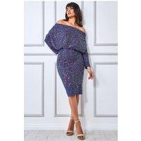 Goddiva Women's Sequin Cowl Neck Midi Dress in Cobalt | Size: 10