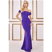 Pleated Bardot Scuba Maxi Dress