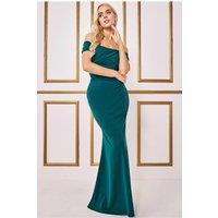 Pleated Bardot Scuba Maxi Dress