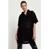 House of Holland Women's Logo Back Shirt In Black With Green Embroidery | Size: Medium