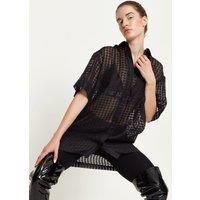 House of Holland Women's Logo Back Shirt in Black with Pink Embroidery | Size: Large