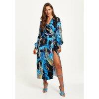 Liquorish Women's Multicolour Abstract Print Midi Wrap Dress With Long Sleeves | Size: 6