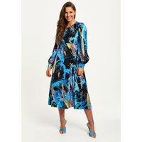 Liquorish Women's Multicolour Abstract Print Midi Dress With Long Sleeves & Tie Waist | Size: 8