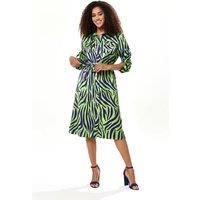Liquorish Women's Mint & Blue Zebra Print Midi Shirt Dress | Size: 8