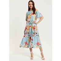 Liquorish Women's Blue Floral Print Maxi Smock Dress | Size: 12