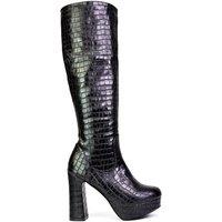 XY London Women's 'Theo' Chunky Block High Heel Platform Knee High Boots in True Black | Size: 5