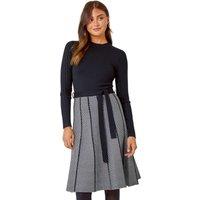 Roman Women's Chevron Print Belted Jumper Dress in Black | Size: 16