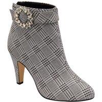 Lotus Women's Silver Check-Print 'Adele' Heeled Ankle Boots | Size: 6