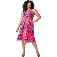 Curve Abstract Print Mesh Wrap Dress