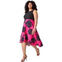 Roman Women's Curve Premium Stretch Floral Midi Dress in Pink | Size: 18