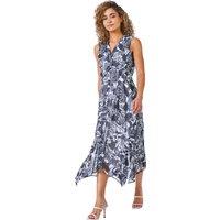 Roman Women's Petite Contrast Floral Print Hanky Hem Dress in Navy | Size: 18