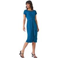 Roman Women's Embellished Twist Waist Stretch Ruched Dress in Teal | Size: 10
