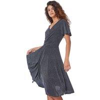 Roman Women's Shimmer Ruched Skater Stretch Dress in Silver | Size: 10