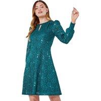 Roman Women's Lace Sparkle Swing Dress in Green | Size: 8