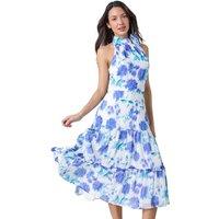 Floral Halterneck Chiffon Tiered Midi Dress