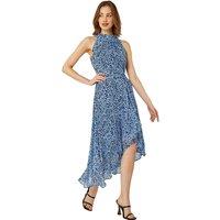 Roman Women's Animal Print Halter Neck Midi Dress in Blue | Size: 20