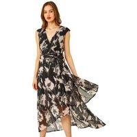Roman Women's Embellished Floral Print Tiered Midi Dress in Black | Size: 12