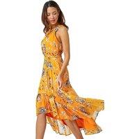 Roman Women's Sleeveless Floral Halter Neck Midi Dress in Yellow | Size: 20