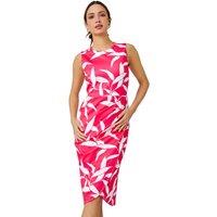 Roman Women's Leaf Print Ruched Shift Dress in Cerise | Size: 18