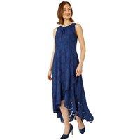 Roman Women's Sleeveless Jacquard Dipped Hem Midi Dress in Navy | Size: 12