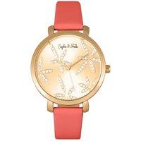 Sophie and Freda Women's Key West Leather-Band Watch with Swarovski Crystals in Dark Pink