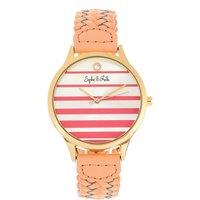 Sophie and Freda Women's Tucson Leather-Band Watch with Swarovski Crystals in Coral