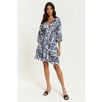 HOXTON GAL Women's Oversized V Neck Detailed Mini Dress in Navy
