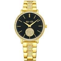 SO&CO Women's Madison 5525 38mm Silver Crystal Studded Watch with Stainless Steel Bracelet - Model 5525 in Black