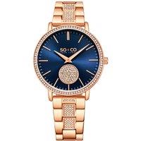 SO&CO Women's Madison 5525 38mm Silver Crystal Studded Watch with Stainless Steel Bracelet - Model 5525 in Blue