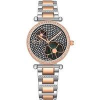 SO&CO Women's Madison 5582 36mm Crystal Studded Watch with MOP Flower Accents in Black