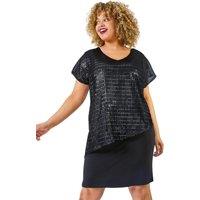 Curve Asymmetric Shimmer Overlay Dress