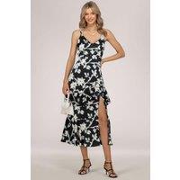 Jolie Moi Women's Spaghetti Strap Satin Maxi Dress in Black | Size: 14