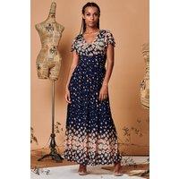 Jolie Moi Women's Mirrored Floral Print Mesh Maxi Dress in Navy | Size: 10