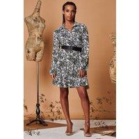 Tie Cuff Flare Hem Shirt Dress