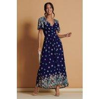 Jolie Moi Women's Mirrored Angel Sleeve Mesh Maxi Dress in Blue | Size: 10