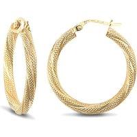Jewelco London Women's 9ct Gold Snake Skin Twisted 3mm Hoop Earrings 25mm - JER457C