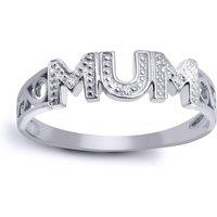 Jewelco London Women's 925 Sterling Silver 0.02ct Diamond Ribbon Scroll MUM Ring 5mm | Size: T