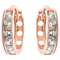 Jewelco London Women's 9ct Rose Gold CZ Eternity 2mm Huggie Hoop Earrings 11mm