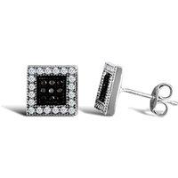Jewelco London Women's 9ct White Gold Black & White CZ Square Stud Earrings - JES332
