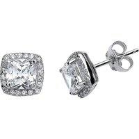 Jewelco London Women's Silver Cushion CZ Halo Cluster Stud Earrings