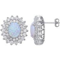 Jewelco London Women's Silver Oval Opal Royal Cluster Stud Earrings - GVE058OP in White