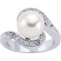 Jewelco London Women's Silver CZ Pearl Tornado Spiral Full Moon Dress Ring 11mm - GVR231 in White | Size: P