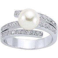 Jewelco London Women's Silver CZ Pearl Crossover Full Moon Dress Ring 9mm - GVR232 in White | Size: Medium