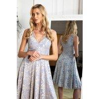 Hot Squash Women's V-Neck Floral Lace Dress in Silver | Size: 20