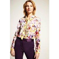 Hot Squash Women's Tie Neck Crepe Blouse in Purple | Size: Small