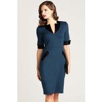 Hot Squash Women's Contrast Collar Short-Sleeved Dress in Teal | Size: 14