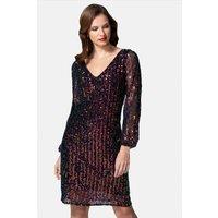 Hot Squash Women's Blouson Sleeved V Neck Sequin Dress | Size: 12