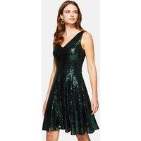 Hot Squash Women's Sequin V Neck Fit & Flare Dress in Bottle Green | Size: 10