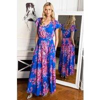 Hot Squash Women's Chiffon Wrap Top Maxi Dress in Blue | Size: 14