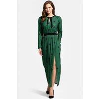 Hot Squash Women's Long Sleeve Maxi Dress with Neck Tie in Dark Green | Size: 10